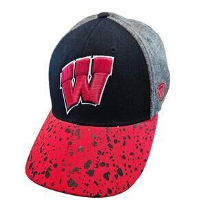Wisconsin Badgers Fitted Hat Cap Red Gray Splatter Embroidered Top of the World